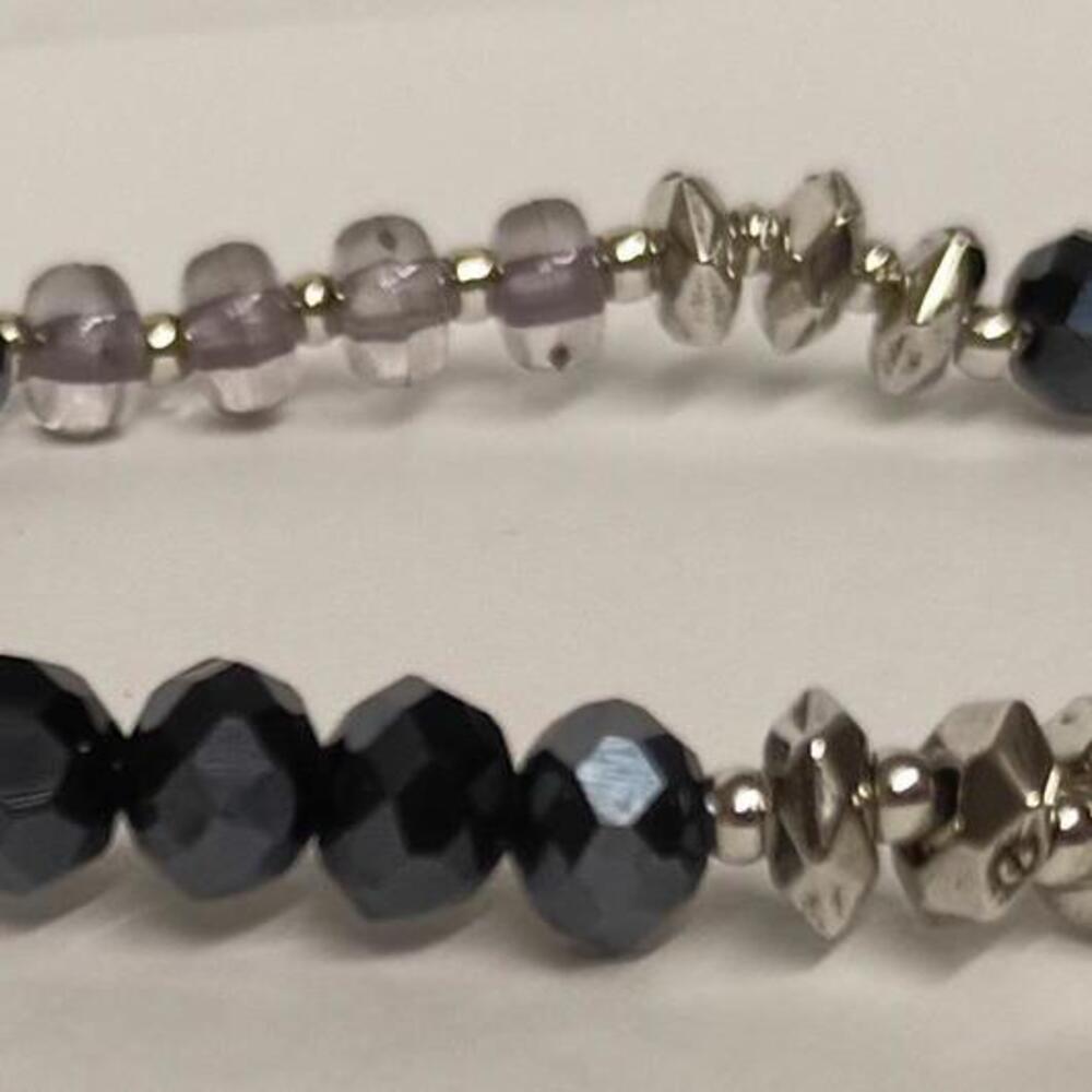 Elegant Black Grey Silver Beaded Stretch Bracelet New Stacking